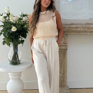 Women's Boho Open Knit Sweater Tank Top | Beige